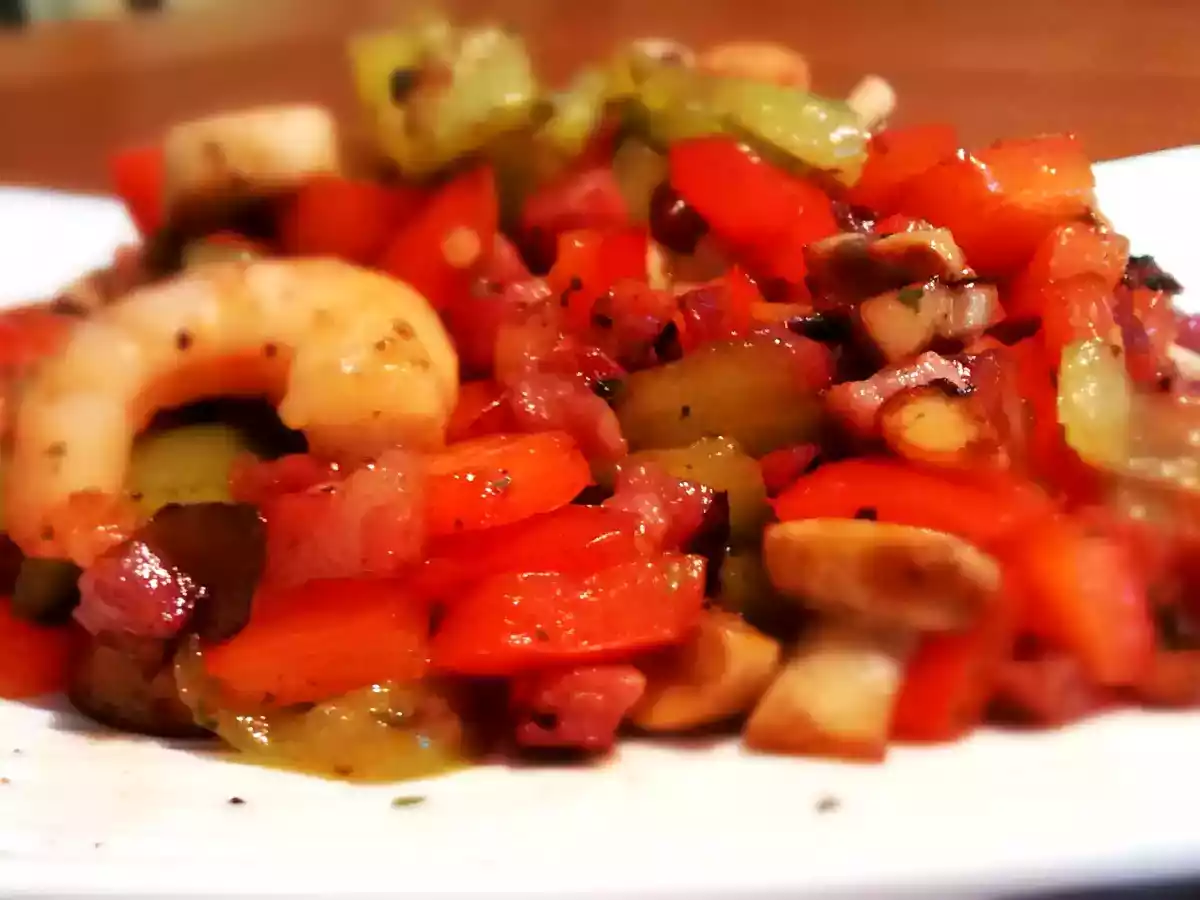 Revuelto con jamón serrano y gambas