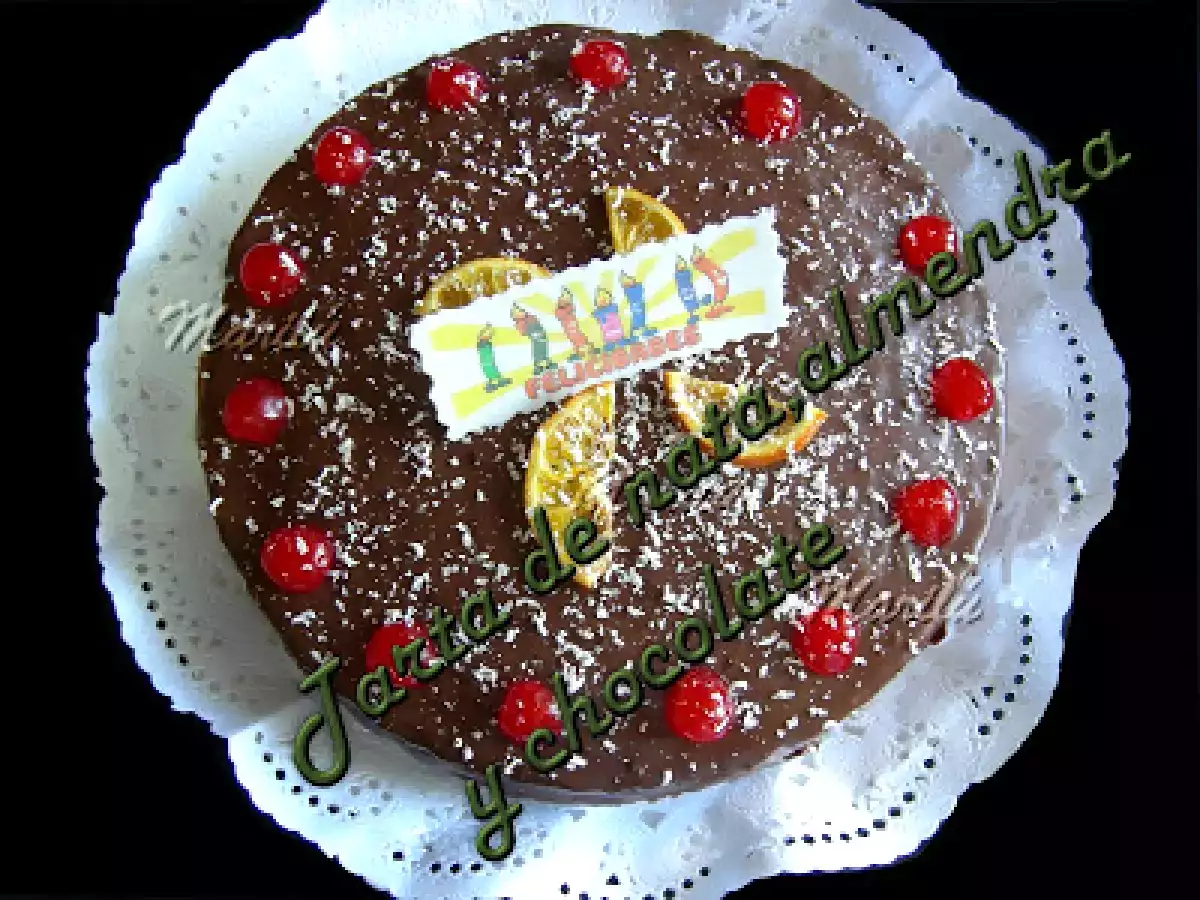 TARTA DE ALMENDRA, NATA Y CHOCOLATE