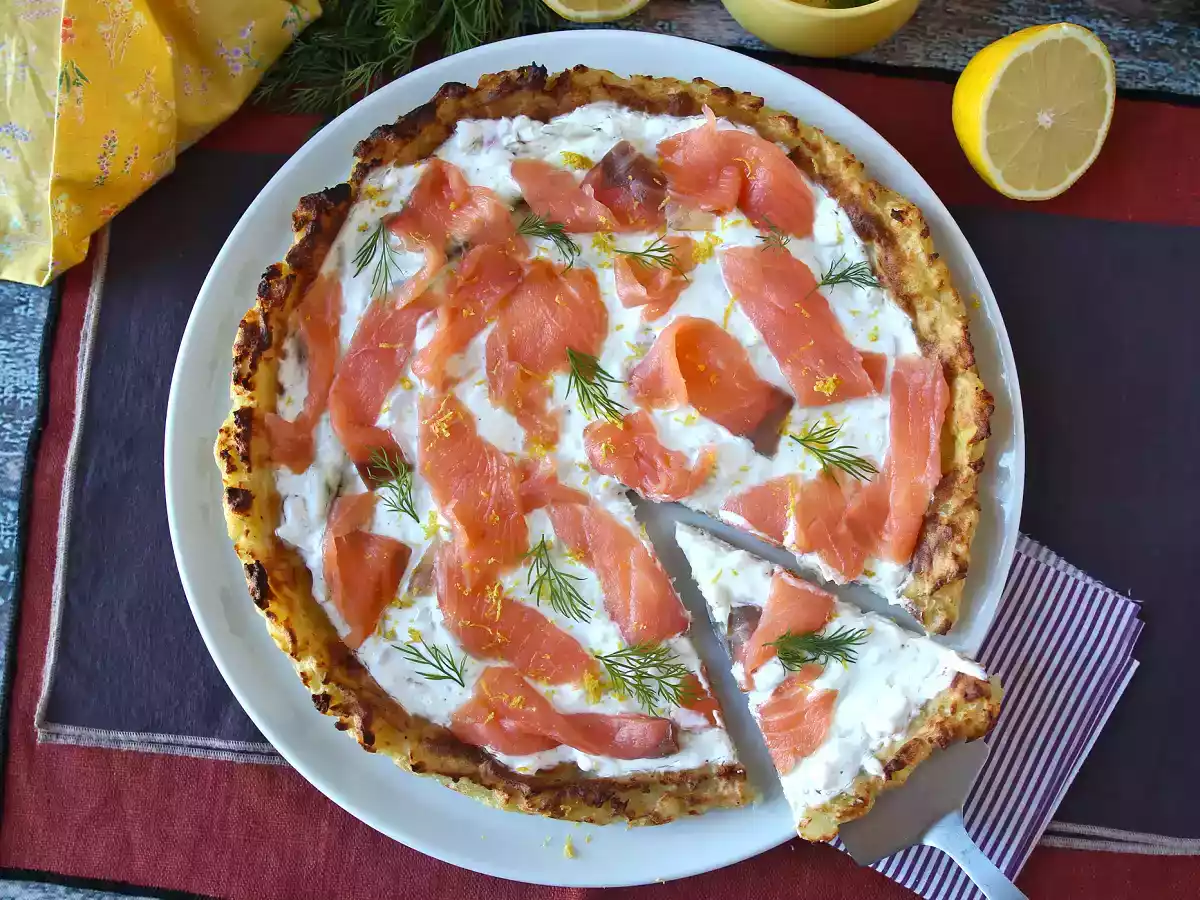 Tarta de patata, salmón ahumado, yogur griego y limón - foto 7