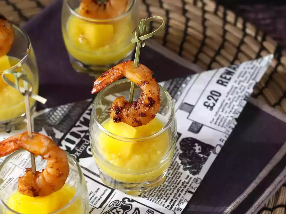 Vasitos salados de brocheta de gambas y mango - foto 4