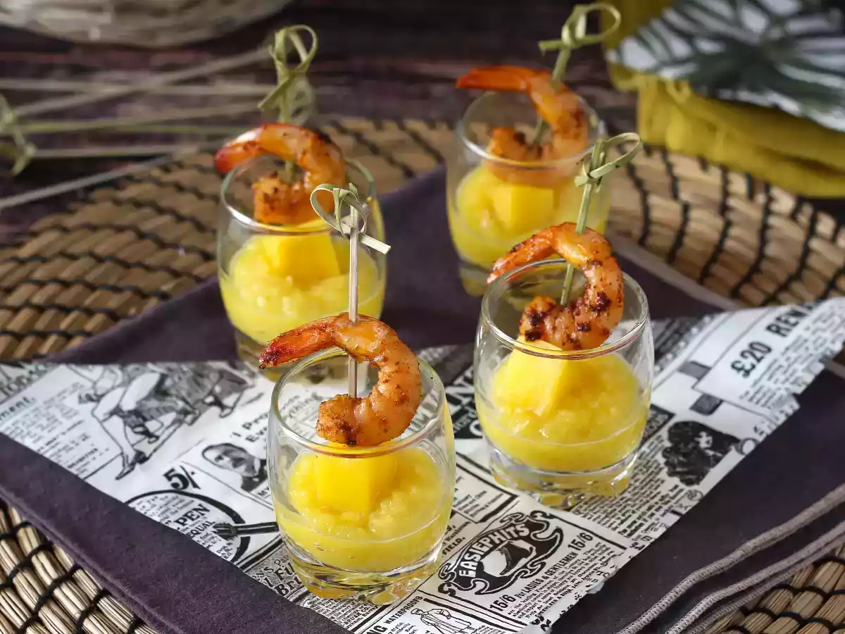 Vasitos salados de brocheta de gambas y mango - foto 5